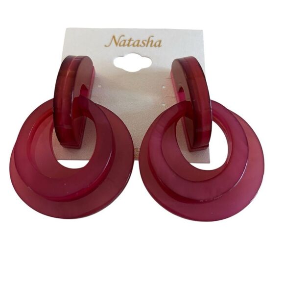 Natasha Modern Red Acrylic Multiple Hoop Earrings - Picture 5 of 6